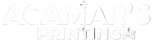 CREA UN LOGO BIANCO SENZA SFONDO PNG  PER UN BRAND DI VESTITI ACAMAR'S PRINTING BELLO D'IMPATTO